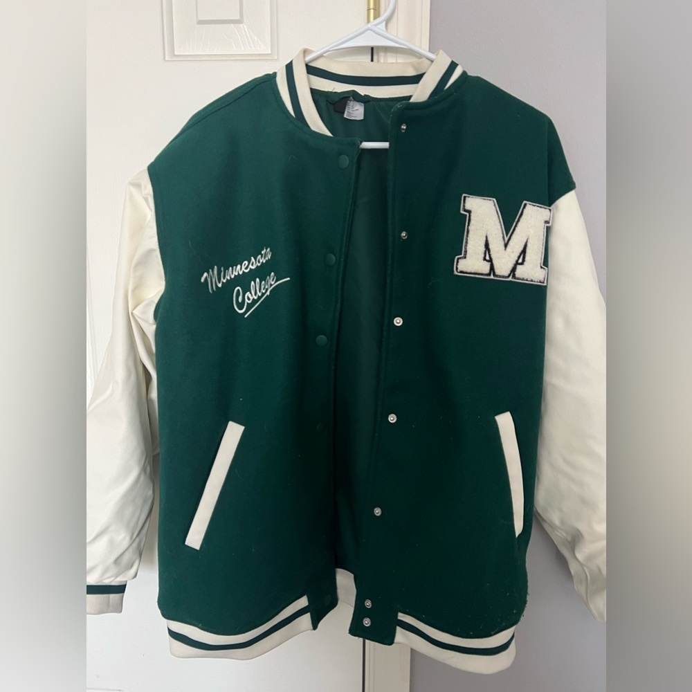 Green & white H&M varsity jacket